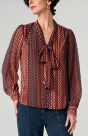 long slv woven blouse w neck tie LM8L72HD4P59