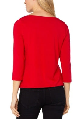 3/4 slv draped neck knit top LM8D24KB02