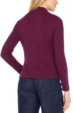 long slv mock neck knit top w/ button detail