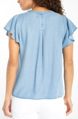 flutter sleeve popover woven blouse w/ pintuc LM8941Y47