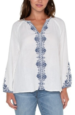 OFF WHITE WITH BLUE EMBROIDERY SHIRT LM8B71EE6E05