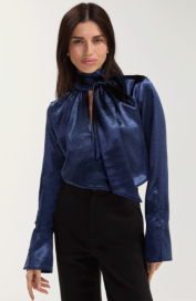 long slv woven blouse w back necktie LM8L63WN24