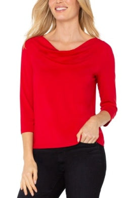 3/4 slv draped neck knit top LM8D24KB02
