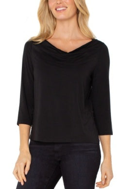 3/4 slv draped neck knit top LM8D24KB02