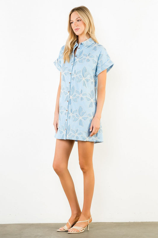 WCT3800 Embroidery Floral Short Sleeve Dress