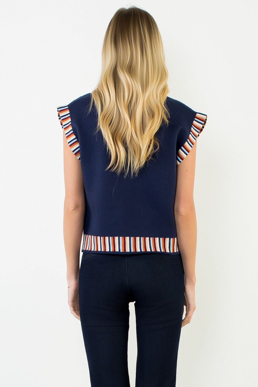 WK0862 FLOWER PRINT WITH STRIPE DETAIL VEST