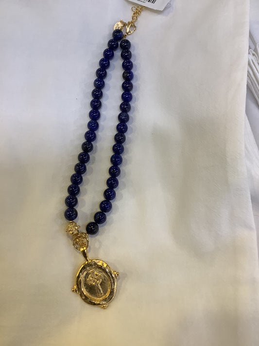 3905CG HANDCAST GOLD BEADS, CROSS LAPIS NECKLACE