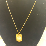13449 18 K GOLD PLATED CROWN DOG TAG NECKLACE