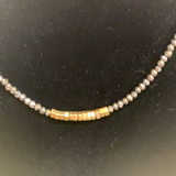 GREY CRYSTAL BEADED AND GOLD NUGGET NECKLACE