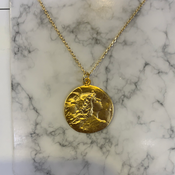 70128 18K Gold Plated Bronze Valkyrie Medallion necklace