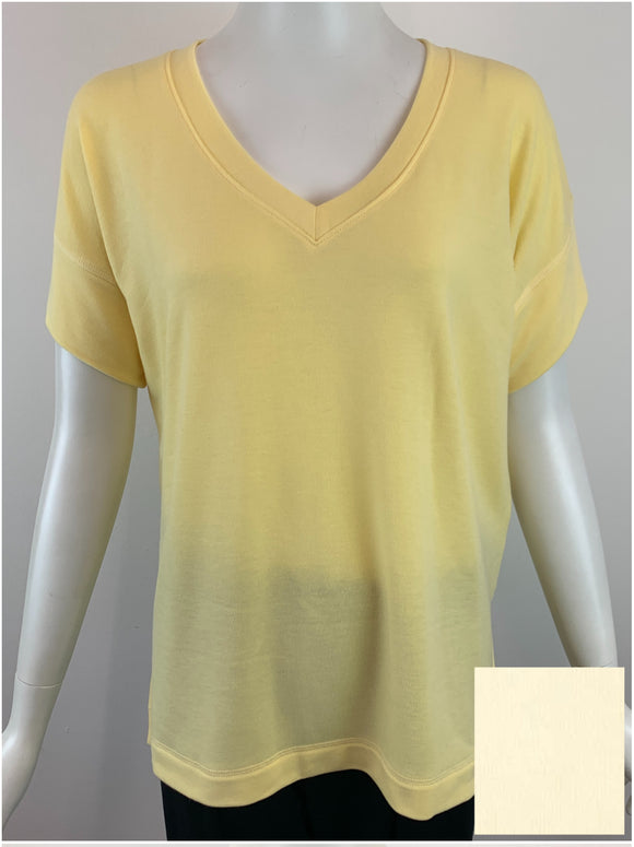 N305530 FRENCH TERRY VNECK SHORT SLV TOP IVORY