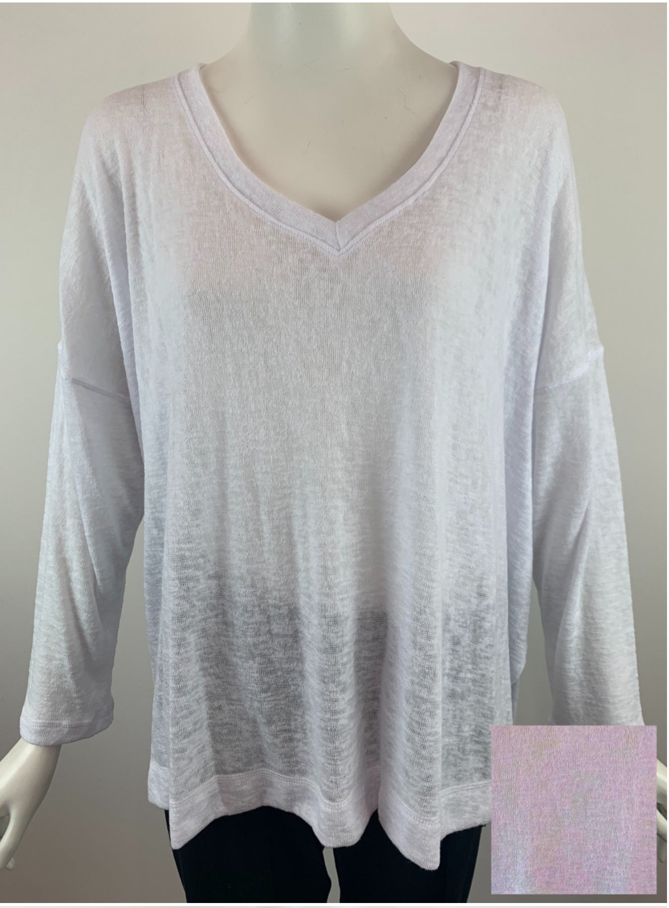 N284208  V-NECK LONG SLEEVE TOP - PINK