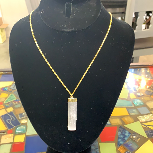 Selenite Gilded Cap Pendant Necklace