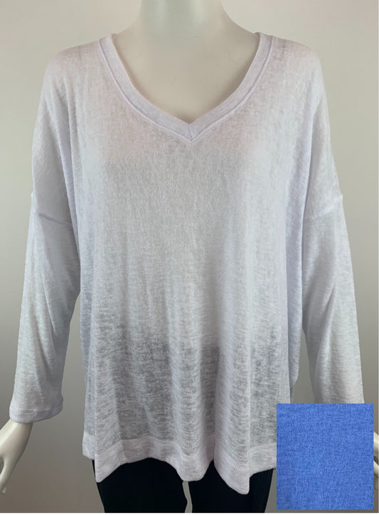 N284208 V-NECK LONG SLEEVE TOP - BLUE