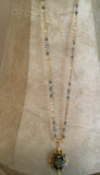 GOLD AND BLUUE BEAD NECKLACE WITH PENDANT CB1258