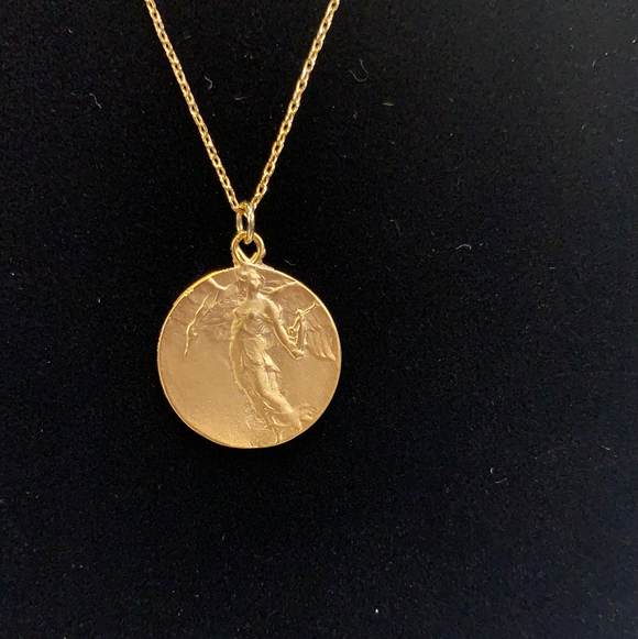 19701 18K GOLD PLATED ARC ANGEL MICHAEL COIN NECKLACE