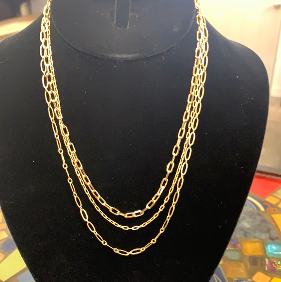 20223  Fine Triple Chain Oval Link Necklace