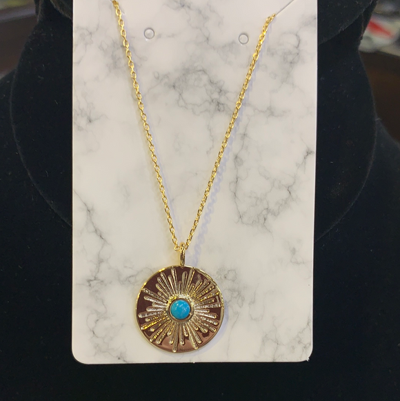 20241 TURQUOISE EVIL EYE RAY BURST COIN NECKLACE