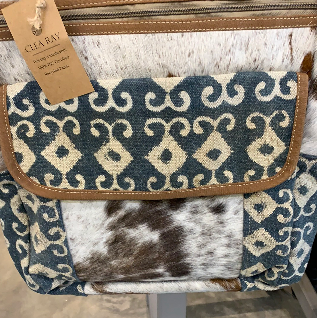 5554 Teal & Brown Tote w fur