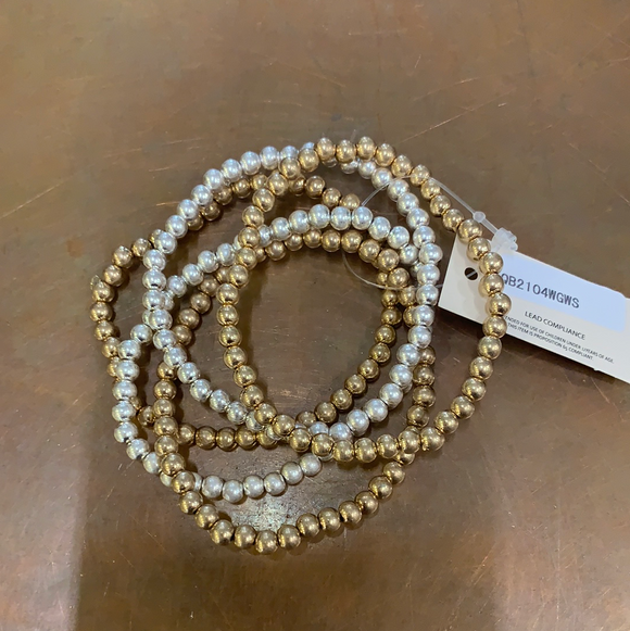 QB2104 WORN GOLD AND SILVER STRETCHY BRACELETS