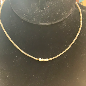 ONH0329 GREY CRYSTAL BEADED CHOKER W PEARLS