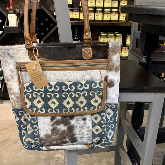 5554 Teal & Brown Tote w fur