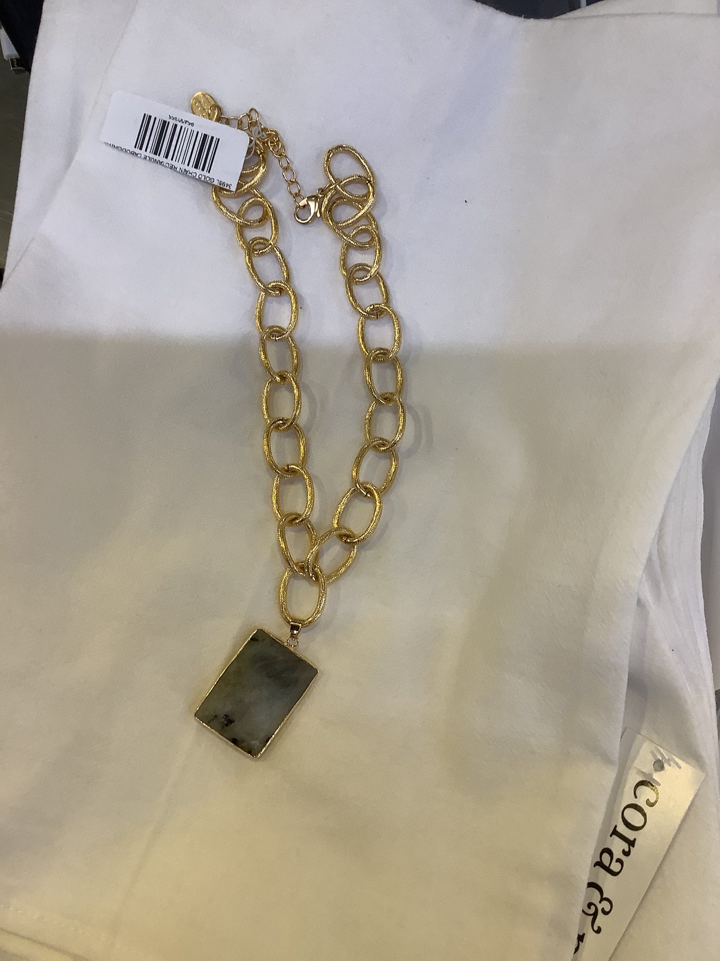 3496L GOLD CHAIN RECTANGLE LABODORITE DROP NECKACE